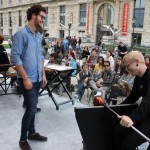 Design student Florent Dufourcq and glassmaker Adam Holtzinger at GlassLab in Paris