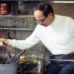 Littleton blowing glass in Berkley, late 1960s (Marvin Lipofsky Archive, Rakow Library, The Corning Museum of Glass).