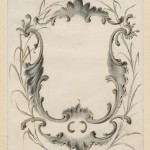 Watercolor for cartouche of foliate scroll and rocaille with grasses