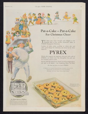 Original magazine advertisement from the Dianne Williams Collection on Pyrex: “Pat-a-cake, pat-a-cake for Christmas cheer.” Published in Ladies’ Home Journal, December 1924. CMGL 140283.