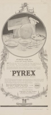 “Pyrex gift set: useful and always welcome.” Advertisement from Corning Glass Works, published in Good Housekeeping, December 1920. CMGL 140355.