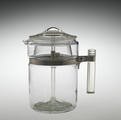 Pyrex FLAMEWARE 6-cup Percolator, made by Corning Glass Works, Corning, NY, probably 1939-1951. 2010.4.655