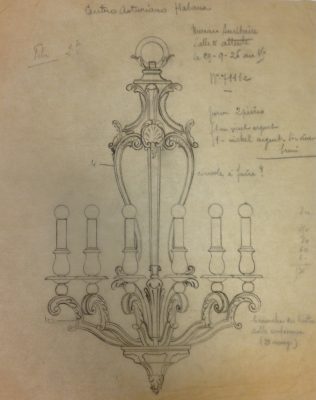 Design drawing for lighting fixture in waiting room for Secretary