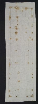 An “After Treatment” photograph of the 1:1 tracing paper design for The Ascension of Christ (196cm x 57cm)