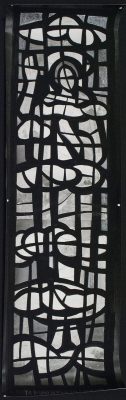 An “After Treatment” photograph of the silver gelatin photograph with applied black painted media depicting the cement matrix (170cm x 51cm)