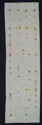 An “After Treatment” photograph of the 1:1 tracing paper design for Christ on the Cross (196cm x 57cm)