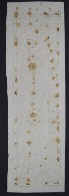 An “After Treatment” photograph of the 1:1 tracing paper design for The Nativity (196cm x 57cm)