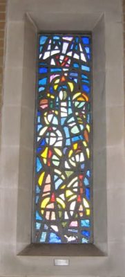 A photograph of the stained glass window installation at St. Peter’s Church, Lawrence Weston, Bristol (http://www.whitefriars.com/forum/index.php?topic=4720.0, courtesy of poster Mike CB).