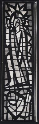 An “After Treatment” photograph of the silver gelatin photograph with applied black painted media depicting the cement matrix (170cm x 51cm)