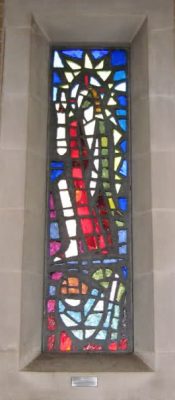 A photograph of the stained glass window installation at St. Peter’s Church, Lawrence Weston, Bristol (http://www.whitefriars.com/forum/index.php?topic=4720.0, courtesy of poster Mike CB). 