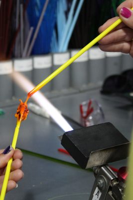 Stretching the glass to make the sea slug's antenna.