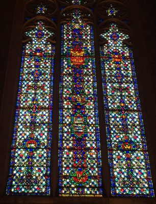 Stained glass window that matches the first three cartoons we have unrolled for the Church of the Heavenly Rest, New York City.