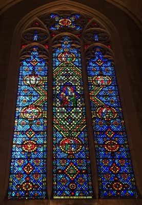 Detail of one of the other Whitefriars windows that line the nave at Church of the Heavenly Rest, New York City.