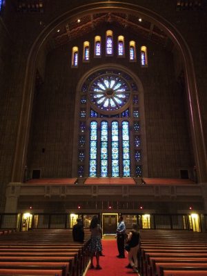 Interior of Temple Emanu-El, New York City, view of the west facing windows.