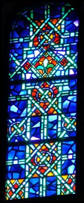 Stained glass window and paper cartoon from Temple Emanu-El, New York City. BIB#163463.