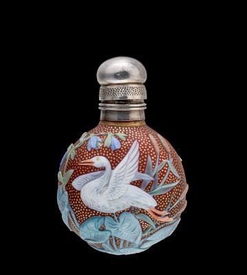 Cameo Scent Bottle with Swan and Christmas Rose