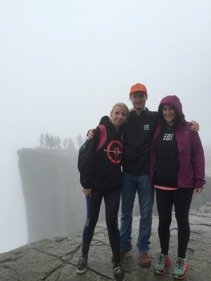 Braving the rain at Pulpit Rock in Norway