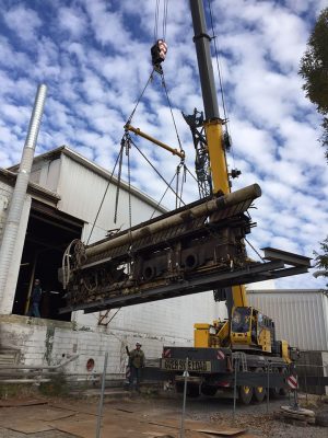 Section of the Ribbon Machine being craned out of the building