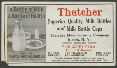 Advertisement for a Thatcher milk bottle