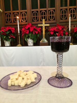 The chalice and paten being used at one of Sheila's services.