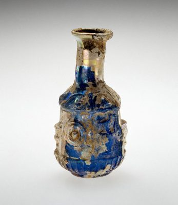 Bottle (55.1.74) :Archaeological objects, like this Roman bottle, often have very fragile surfaces because of weathering