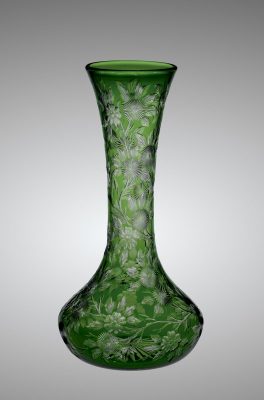 Green Rock Crystal Engraved Vase, C. Dorflinger & Sons (manufacturer), Walter Graham (engraver), about 1903, White Mills, Pa., 2010.4.14.