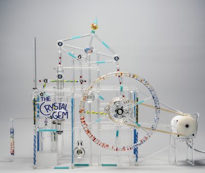 One of Dunham's kinetic sculptures, The Crystal Gem, will be on view in Curious and Curiouser: Surprising Finds from the Rakow Library.