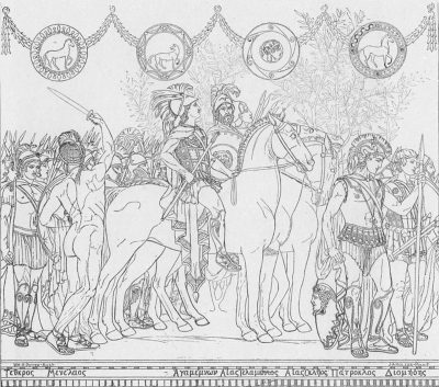 Detail of drawing for the left panel of frieze, Heroes and Heroines of the Homeric Story.