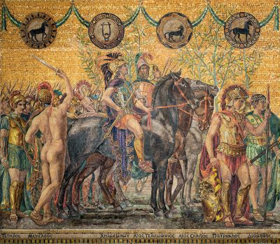 Completed left panel of frieze, Heroes and Heroines of the Homeric Story.