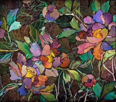 Mosaic panel with peonies, about 1900–1910. Tiffany Glass and Decorating Company or Tiffany Studios.