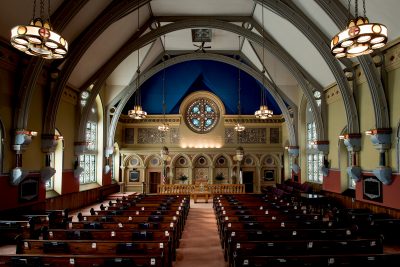 nterior of First Presbyterian Church, Bath, New York, 1895–1897. Tiffany Glass and Decorating Company.