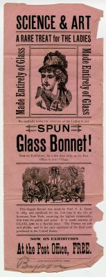 This spun glass bonnet, made by F.A. Owen, was exhibited in U.S. post offices for all to see.