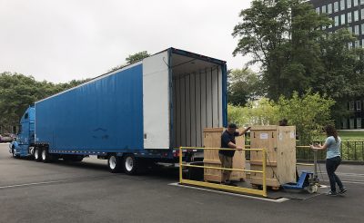 Crates being loaded on the truck headed to Norfolk.