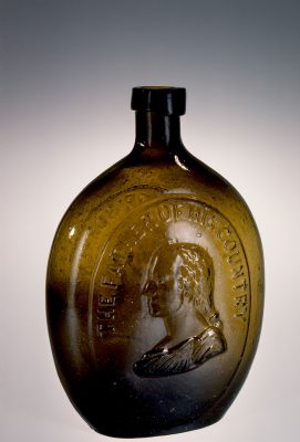 Whiskey Flask with Portraits of Washington and Taylor