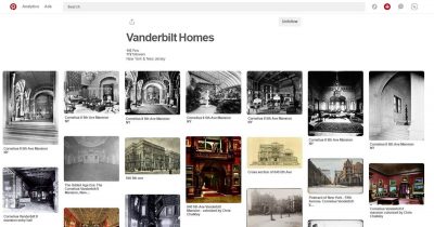 A Pinterest board featuring period photographs and renderings of Vanderbilt residences.