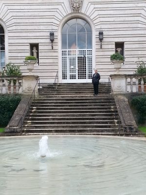 Karol Wight on the entrance steps of the American Academy in Rome.