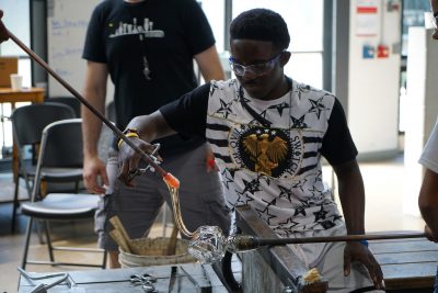 Julian Brundidge is working on a series of glass hearts.