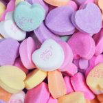 Pile of colored candy hearts